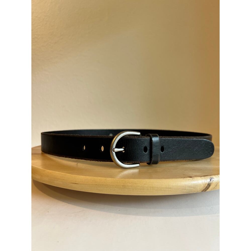 Fossil Dark Brown Black Genuine Leather Silver Buckle Belt Size Medium